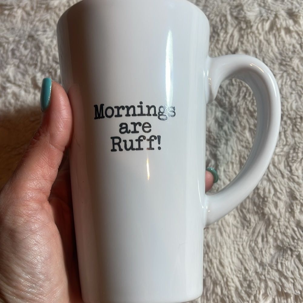 White and Black Dog with Expressive Eyes Ceramic Mug ruff mornings - Picture 4 of 4